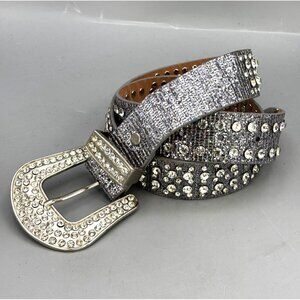 Women's Rhinestone Belt Size S/M Silver Western Bling Cowgirl Adjustable Buckle